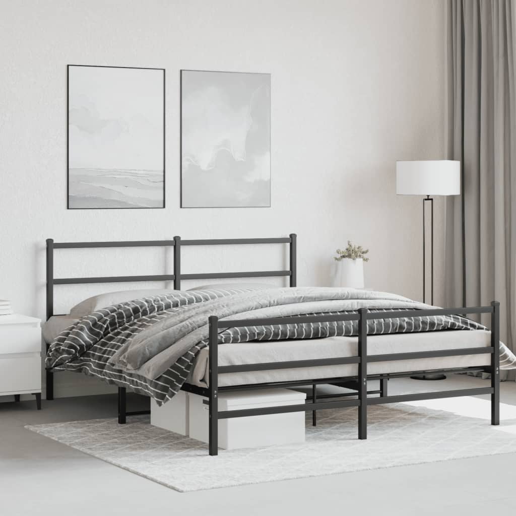 vidaXL Metalowa rama łóżka z wezgłowiem i zanóżkiem, czarna, 150x200cm