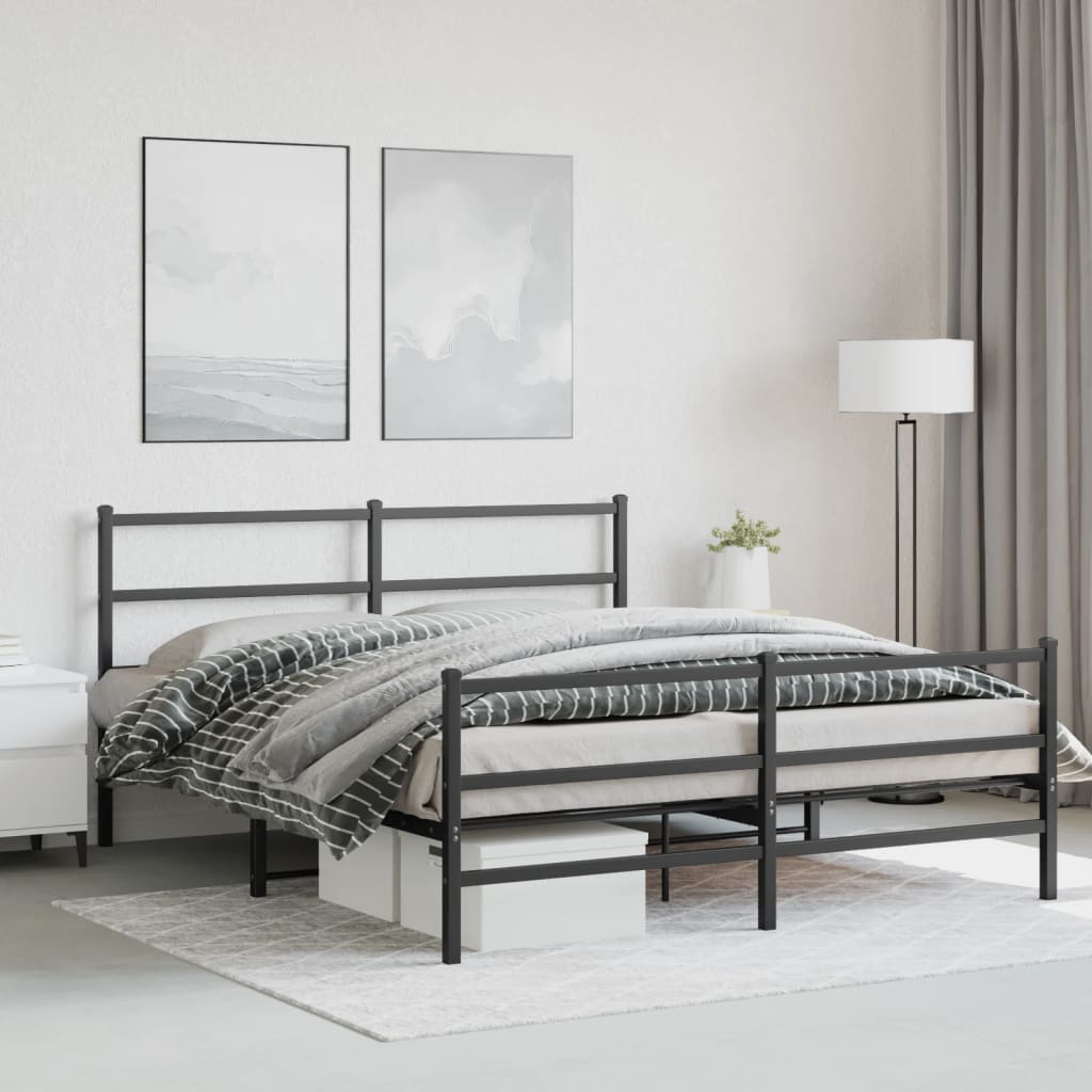 vidaXL Metalowa rama łóżka z wezgłowiem i zanóżkiem, czarna, 160x200cm