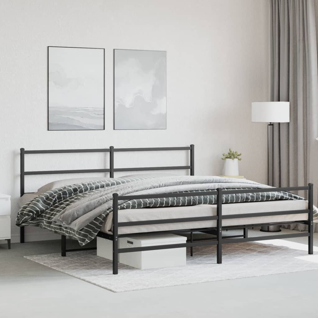 vidaXL Metalowa rama łóżka z wezgłowiem i zanóżkiem, czarna, 180x200cm