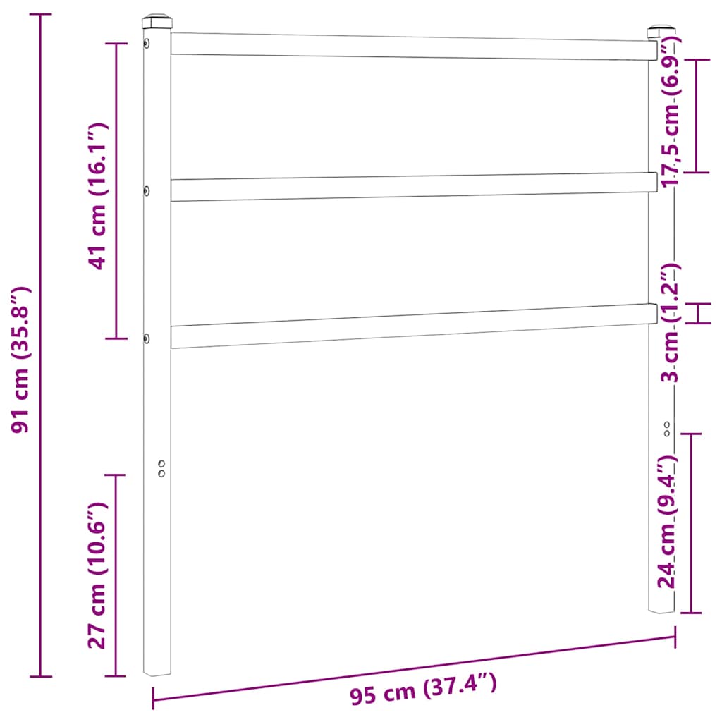 vidaXL Metalowe wymienne wezgłowie, czarne, 90 cm