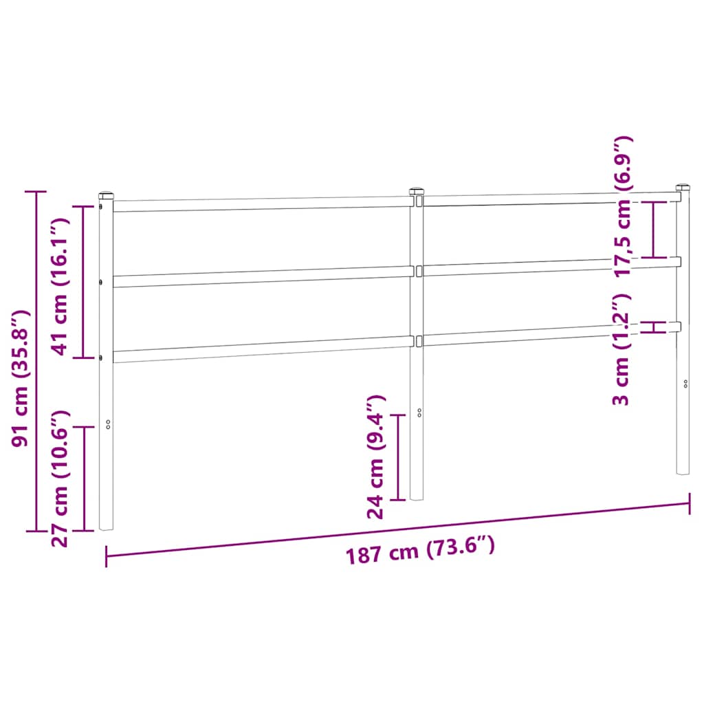 vidaXL Metalowe wymienne wezgłowie, czarne, 180 cm