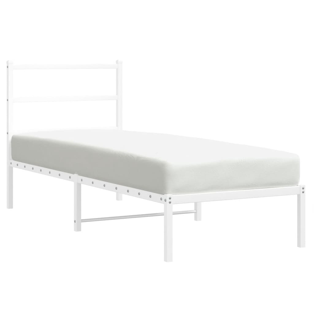 vidaXL Metalowe łóżko z wezgłowiem, bez materaca, białe, 75x190 cm
