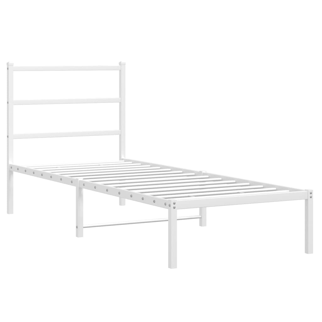 vidaXL Metalowe łóżko z wezgłowiem, bez materaca, białe, 75x190 cm