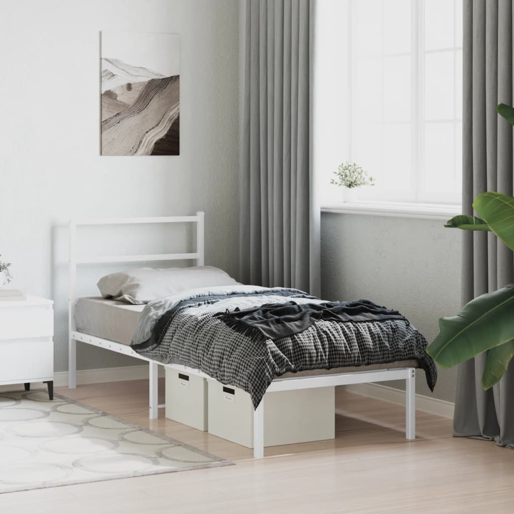 vidaXL Metalowe łóżko z wezgłowiem, bez materaca, białe, 75x190 cm