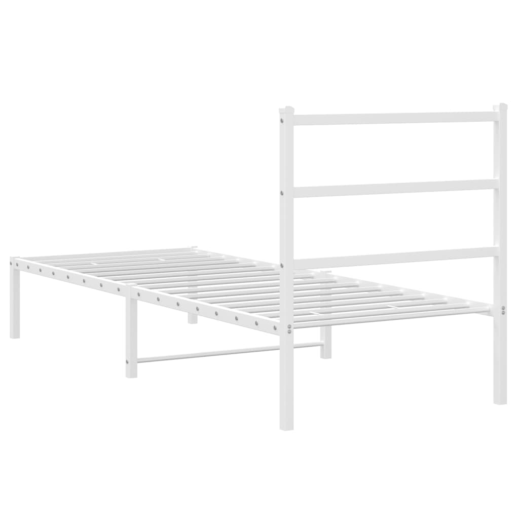 vidaXL Metalowe łóżko z wezgłowiem, bez materaca, białe, 75x190 cm