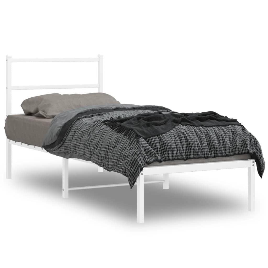 vidaXL Metalowe łóżko z wezgłowiem, bez materaca, białe, 75x190 cm