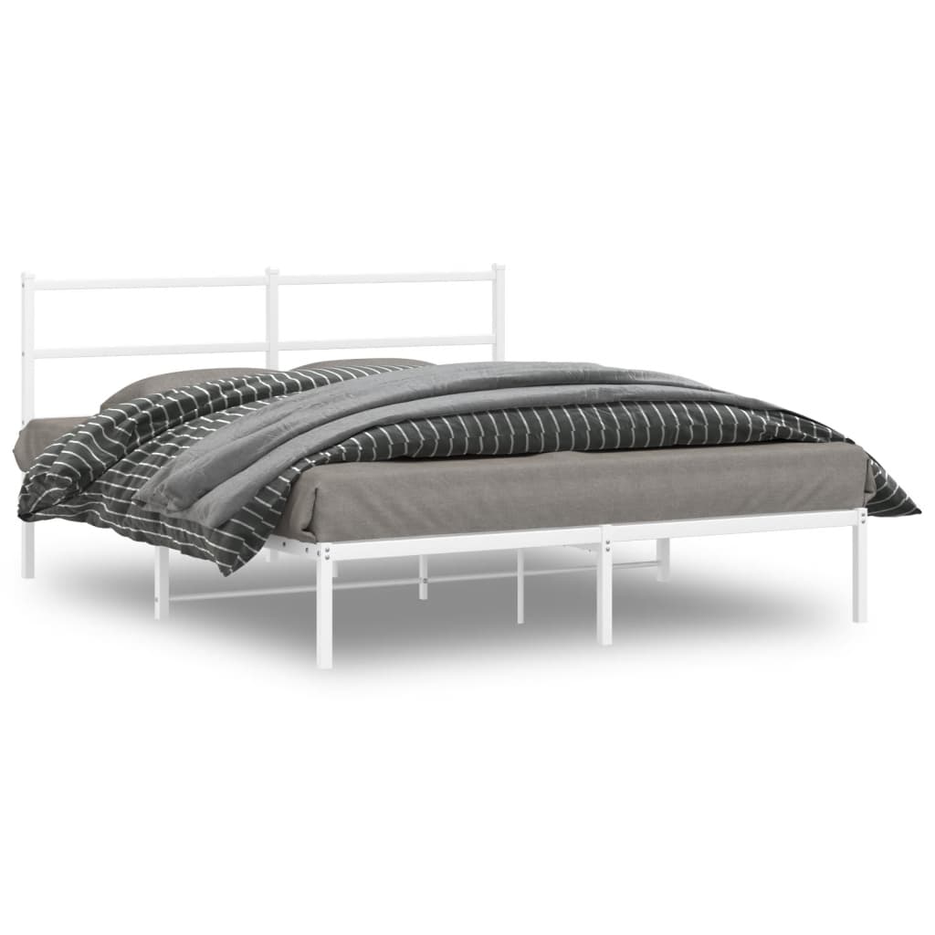 vidaXL Metalowa rama łóżka z wezgłowiem, biała, 160x200 cm