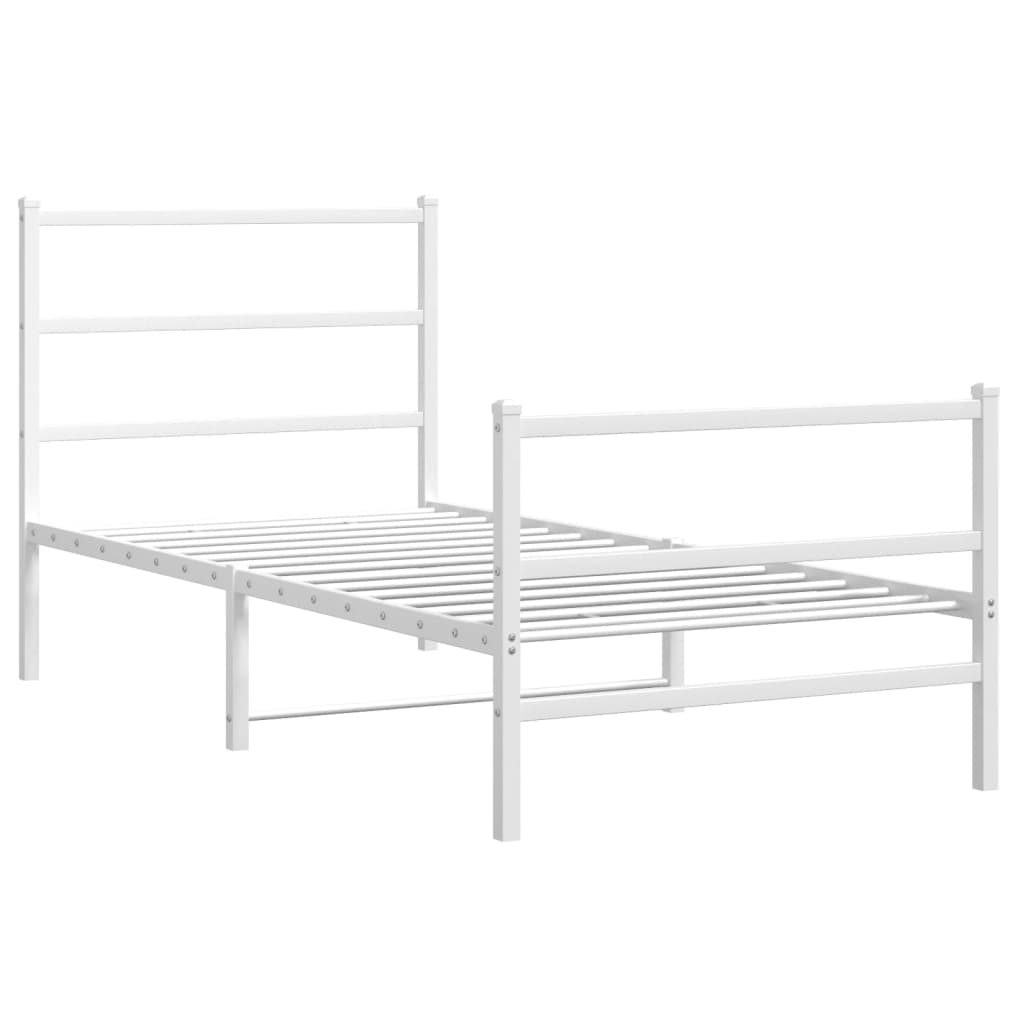 vidaXL Metalowa rama łóżka z wezgłowiem i zanóżkiem, biała, 90x190 cm