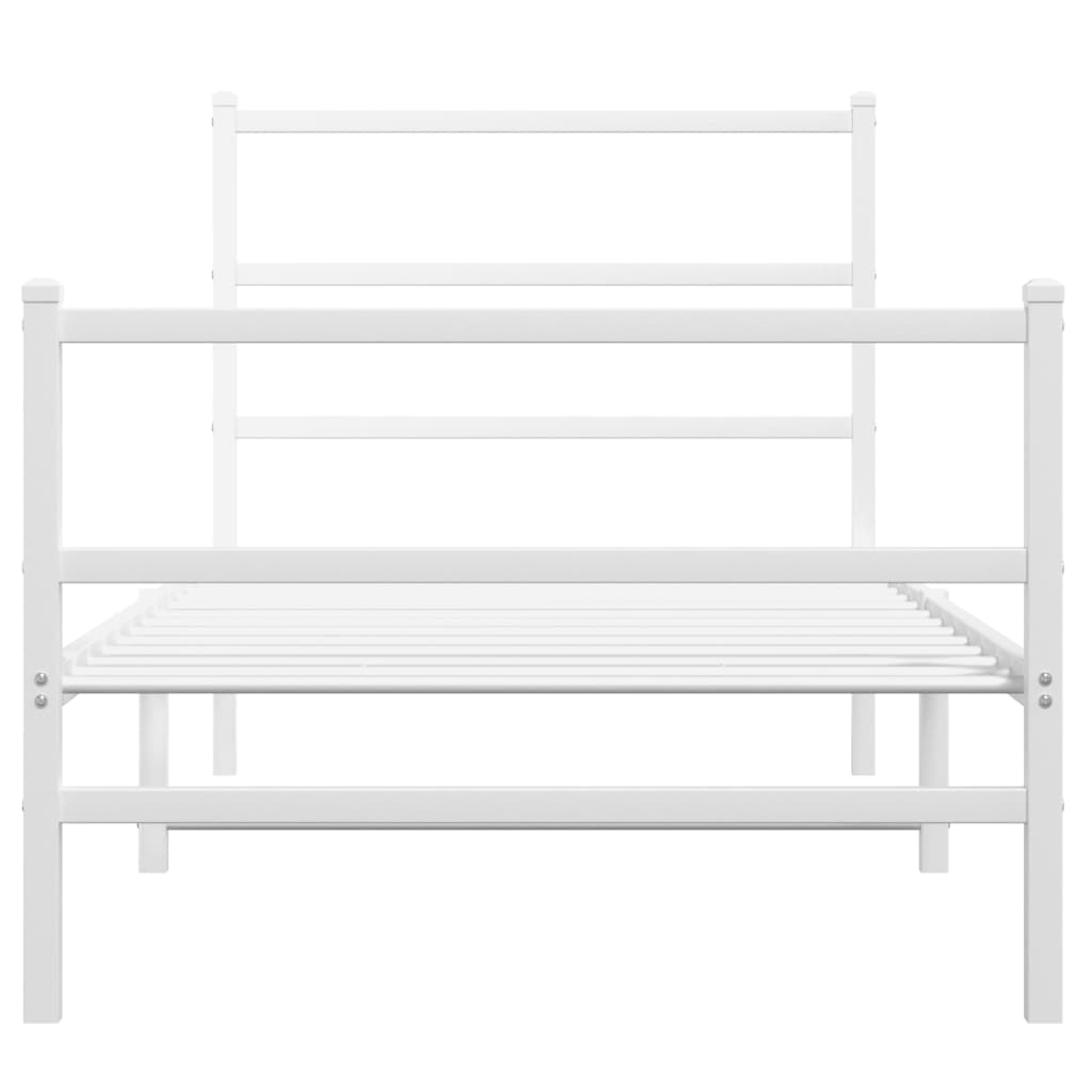 vidaXL Metalowa rama łóżka z wezgłowiem i zanóżkiem, biała, 90x190 cm