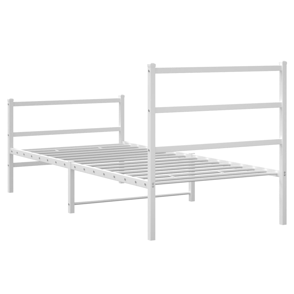 vidaXL Metalowa rama łóżka z wezgłowiem i zanóżkiem, biała, 90x190 cm
