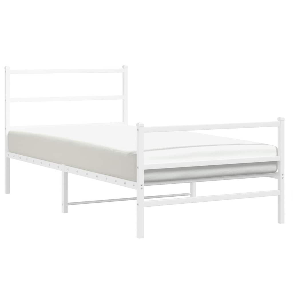 vidaXL Metalowa rama łóżka z wezgłowiem i zanóżkiem, biała, 100x200 cm
