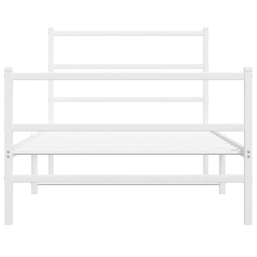 vidaXL Metalowa rama łóżka z wezgłowiem i zanóżkiem, biała, 100x200 cm
