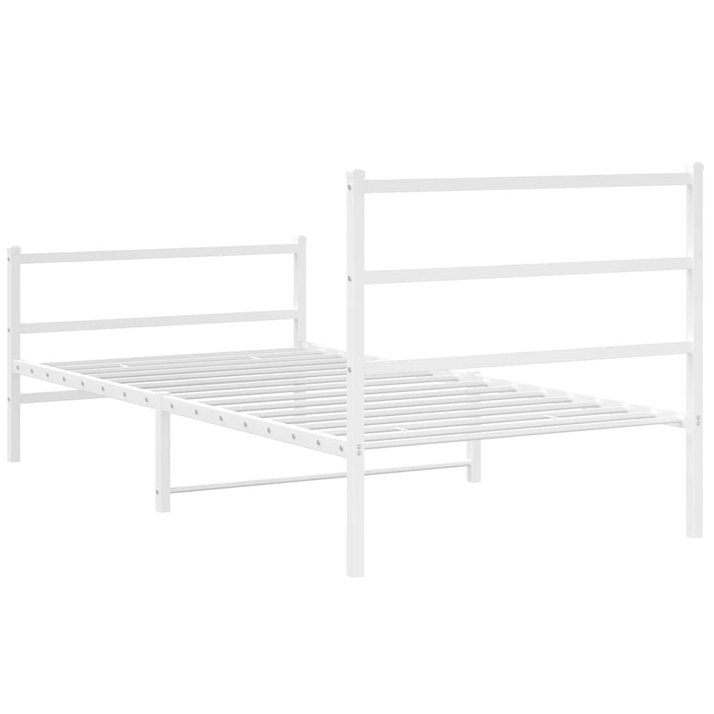 vidaXL Metalowa rama łóżka z wezgłowiem i zanóżkiem, biała, 100x200 cm