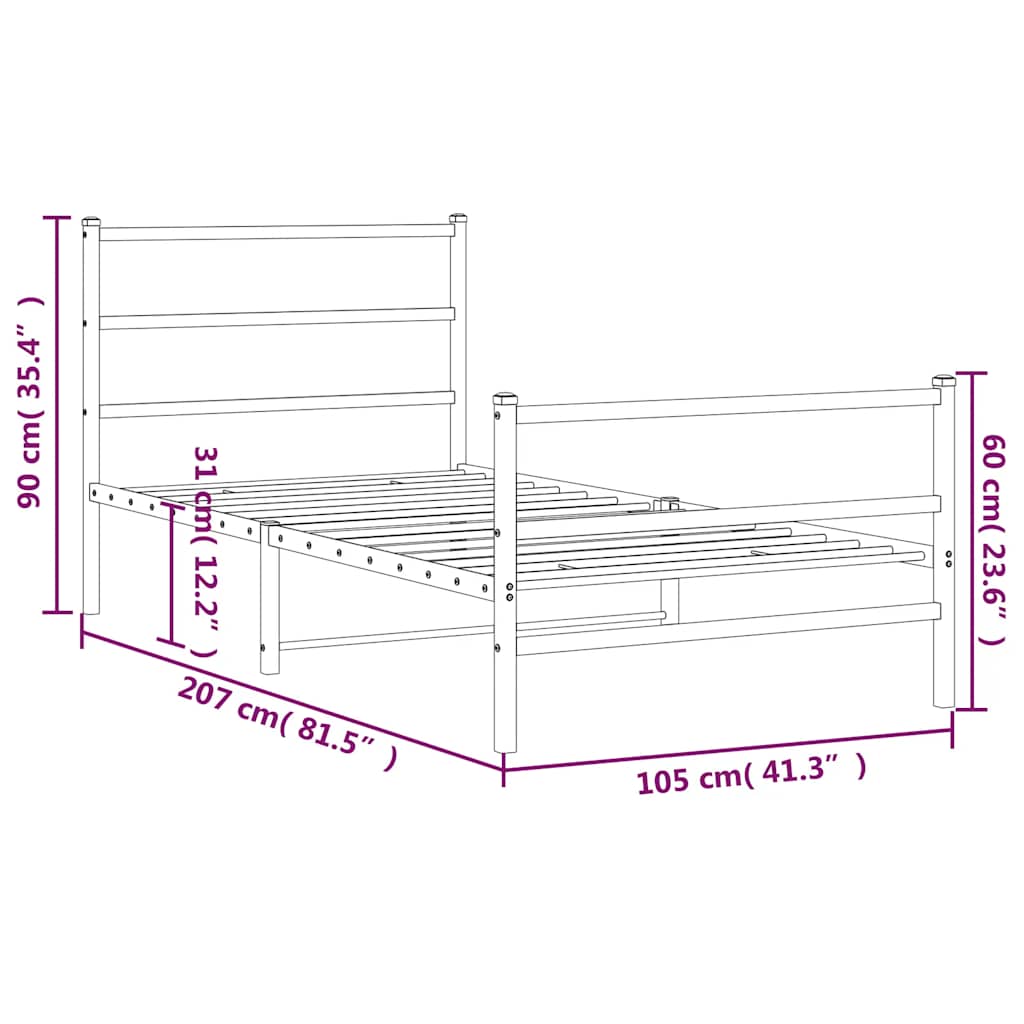 vidaXL Metalowa rama łóżka z wezgłowiem i zanóżkiem, biała, 100x200 cm