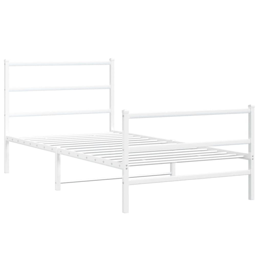 vidaXL Metalowa rama łóżka z wezgłowiem i zanóżkiem, biała, 107x203 cm