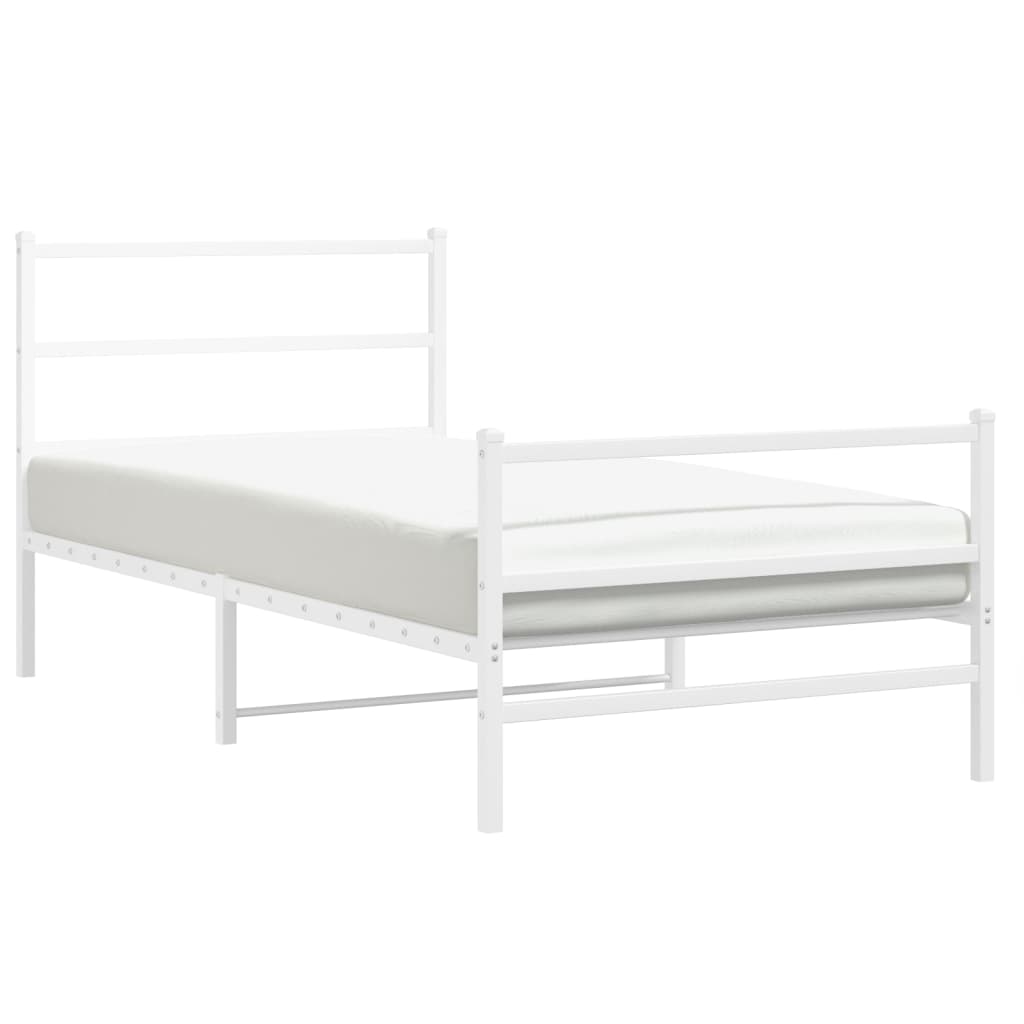 vidaXL Metalowa rama łóżka z wezgłowiem i zanóżkiem, biała, 107x203 cm