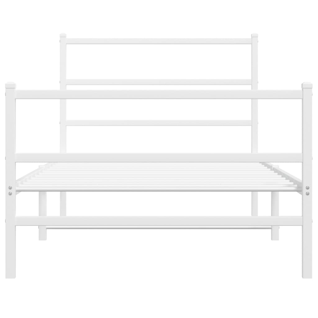 vidaXL Metalowa rama łóżka z wezgłowiem i zanóżkiem, biała, 107x203 cm