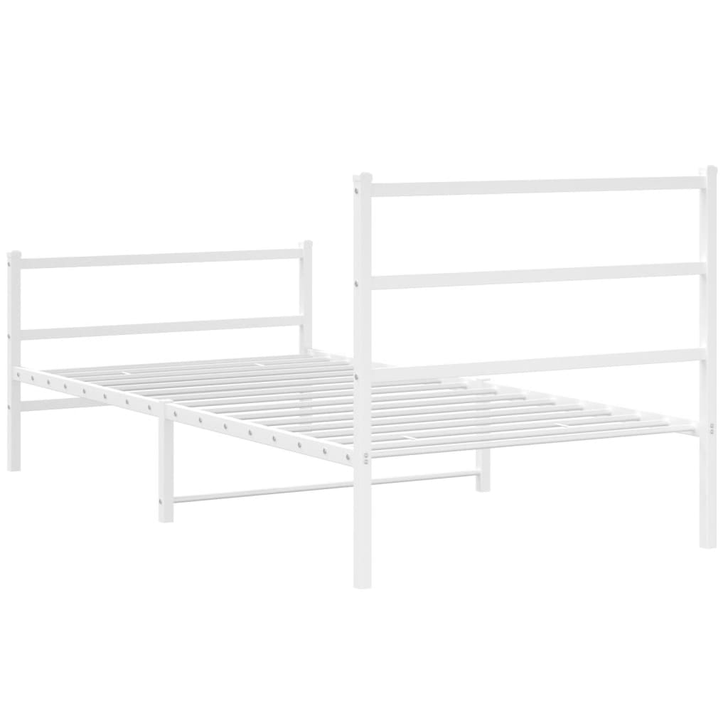 vidaXL Metalowa rama łóżka z wezgłowiem i zanóżkiem, biała, 107x203 cm