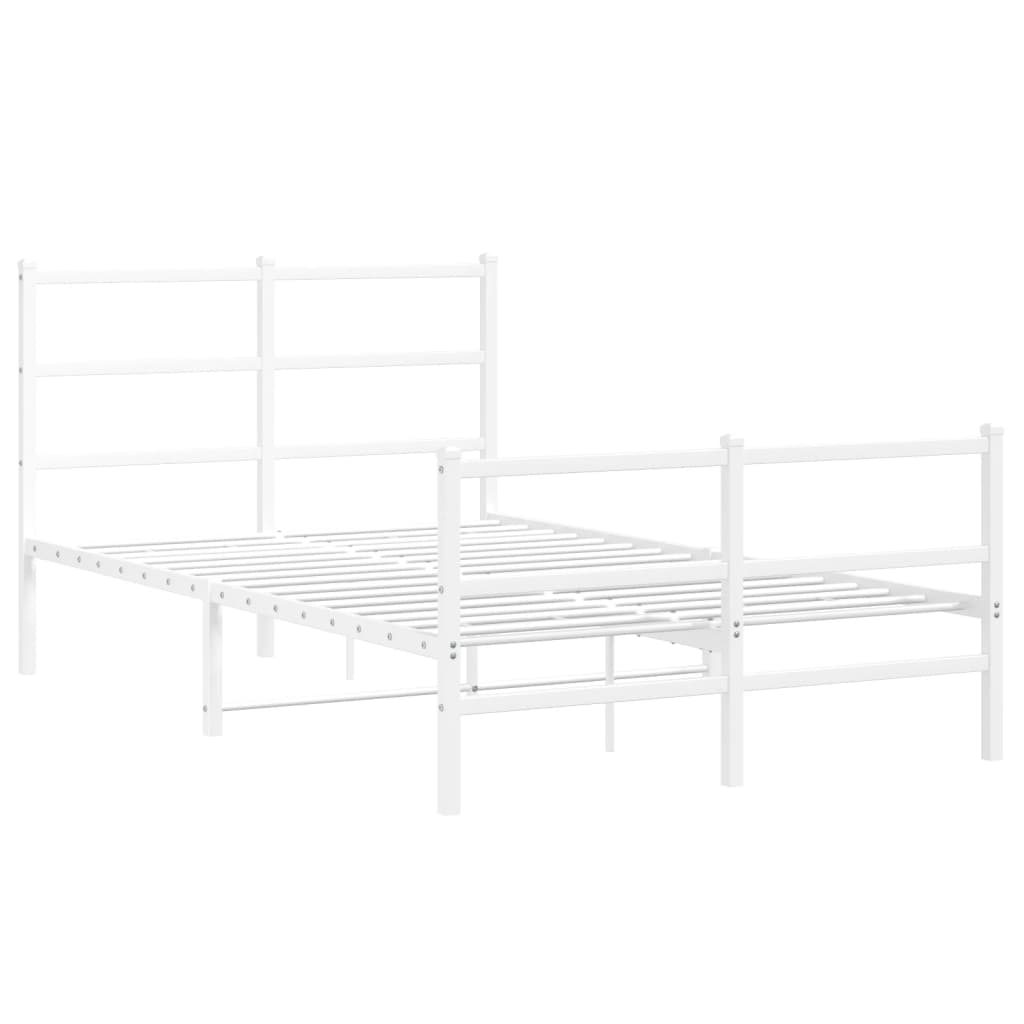 vidaXL Metalowa rama łóżka z wezgłowiem i zanóżkiem, biała, 120x190 cm