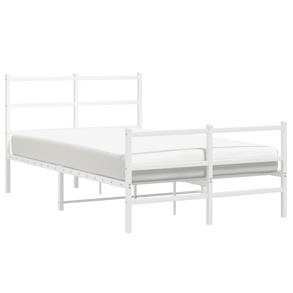 vidaXL Metalowa rama łóżka z wezgłowiem i zanóżkiem, biała, 120x190 cm