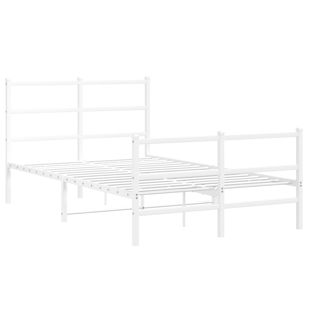 vidaXL Metalowa rama łóżka z wezgłowiem i zanóżkiem, biała, 120x200 cm