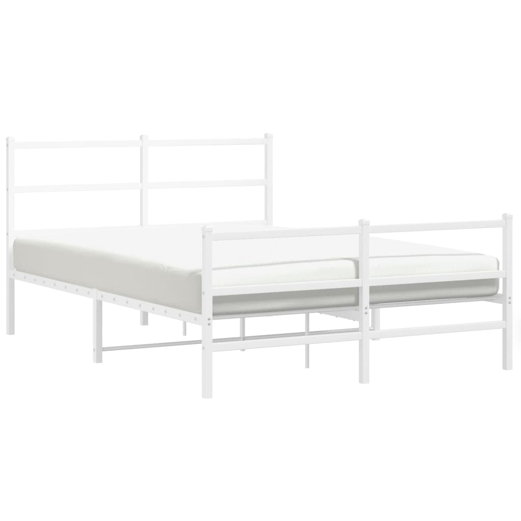 vidaXL Metalowa rama łóżka z wezgłowiem i zanóżkiem, biała, 135x190 cm