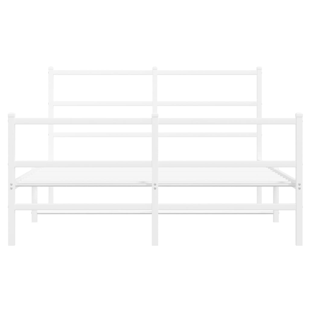 vidaXL Metalowa rama łóżka z wezgłowiem i zanóżkiem, biała, 135x190 cm