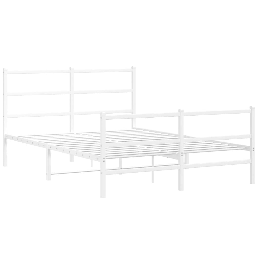 vidaXL Metalowa rama łóżka z wezgłowiem i zanóżkiem, biała, 140x190 cm