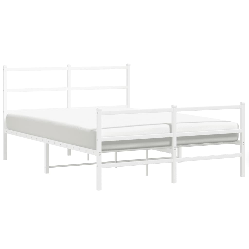 vidaXL Metalowa rama łóżka z wezgłowiem i zanóżkiem, biała, 140x190 cm