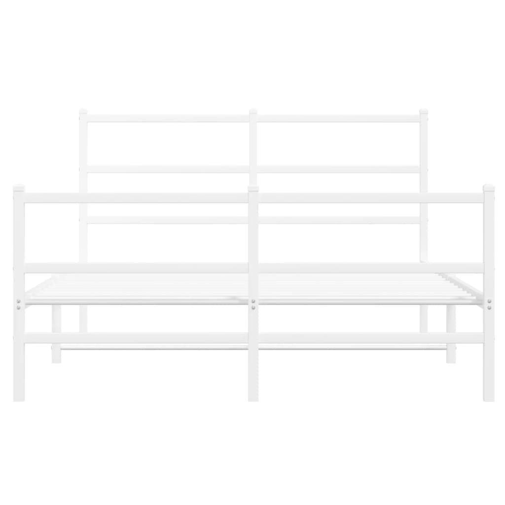 vidaXL Metalowa rama łóżka z wezgłowiem i zanóżkiem, biała, 140x190 cm