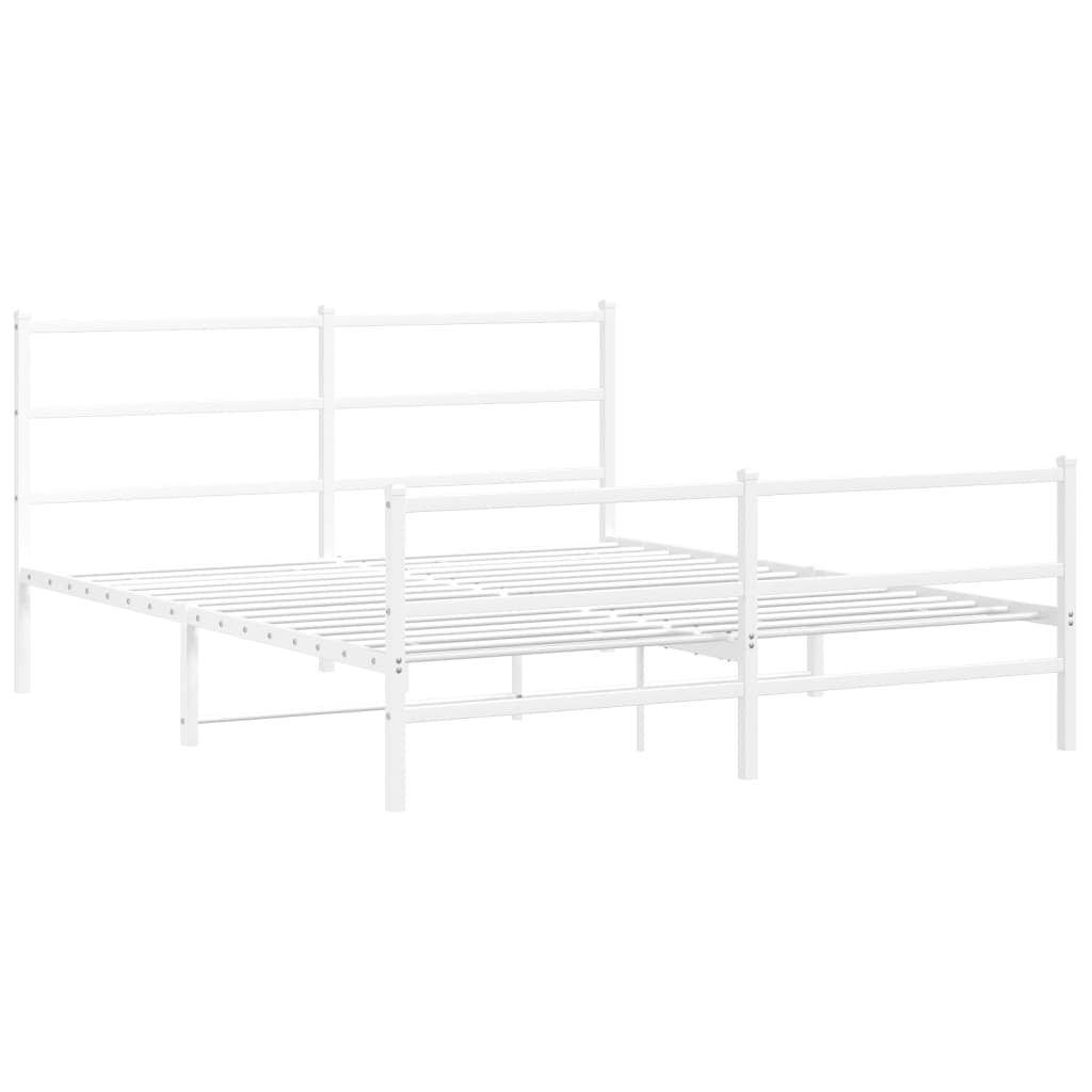 vidaXL Metalowa rama łóżka z wezgłowiem i zanóżkiem, biała, 150x200 cm