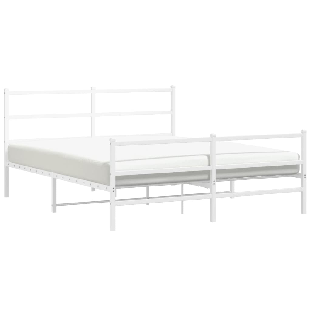 vidaXL Metalowa rama łóżka z wezgłowiem i zanóżkiem, biała, 150x200 cm
