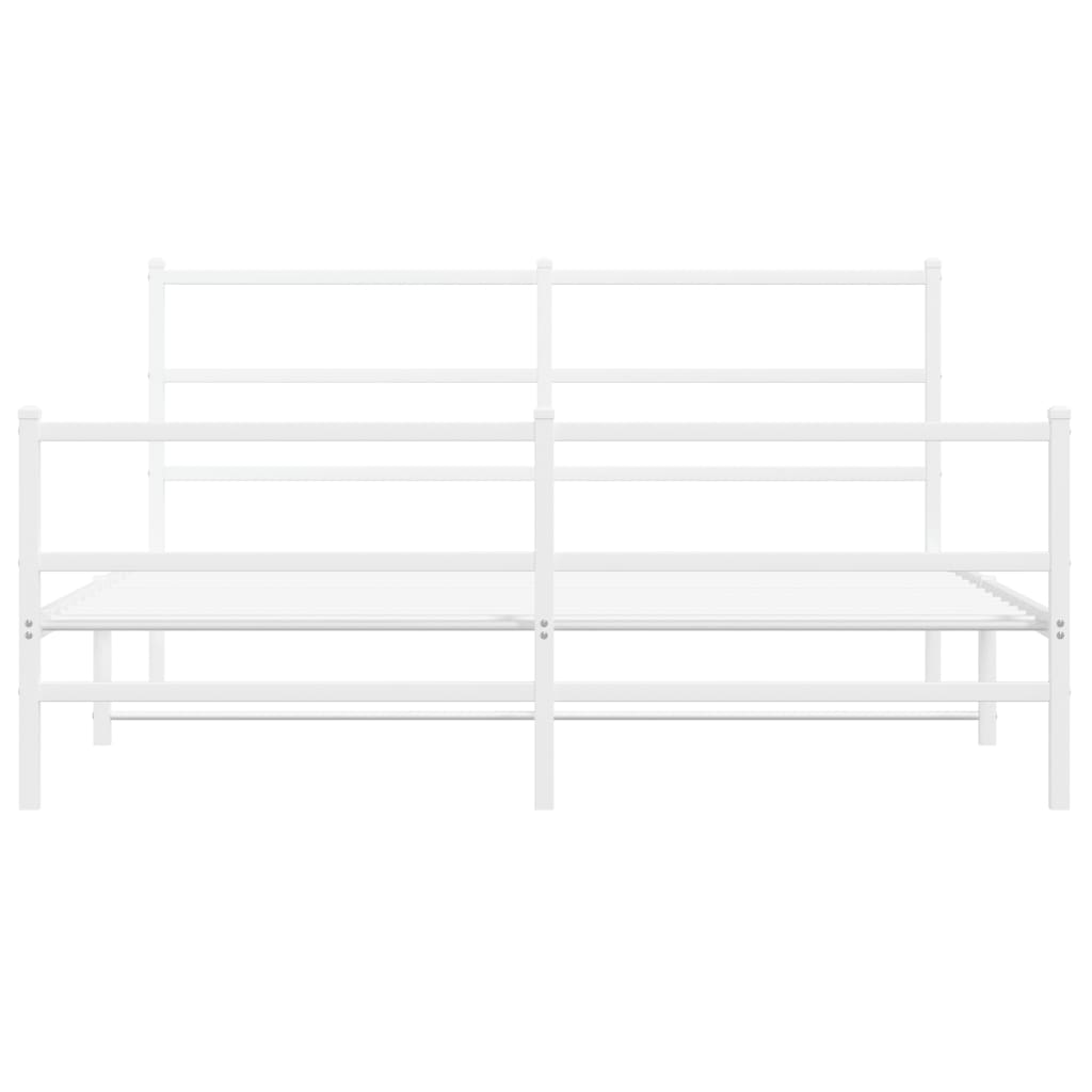 vidaXL Metalowa rama łóżka z wezgłowiem i zanóżkiem, biała, 150x200 cm