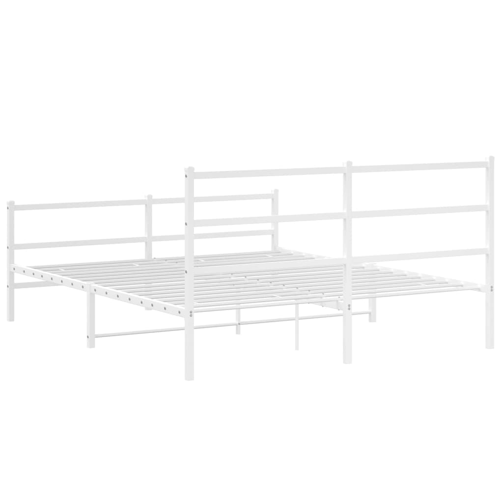 vidaXL Metalowa rama łóżka z wezgłowiem i zanóżkiem, biała, 150x200 cm