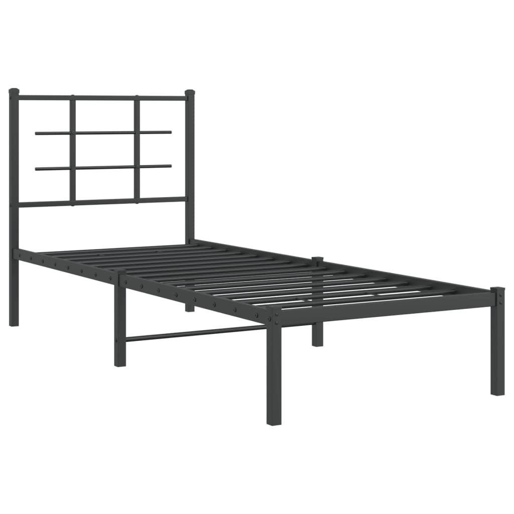 vidaXL Metalowa rama łóżka z wezgłowiem, czarna, 75x190 cm
