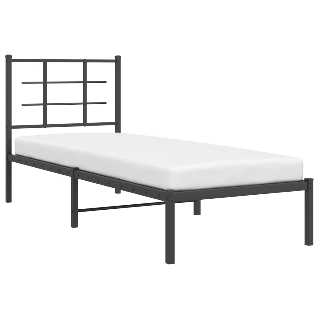 vidaXL Metalowa rama łóżka z wezgłowiem, czarna, 75x190 cm