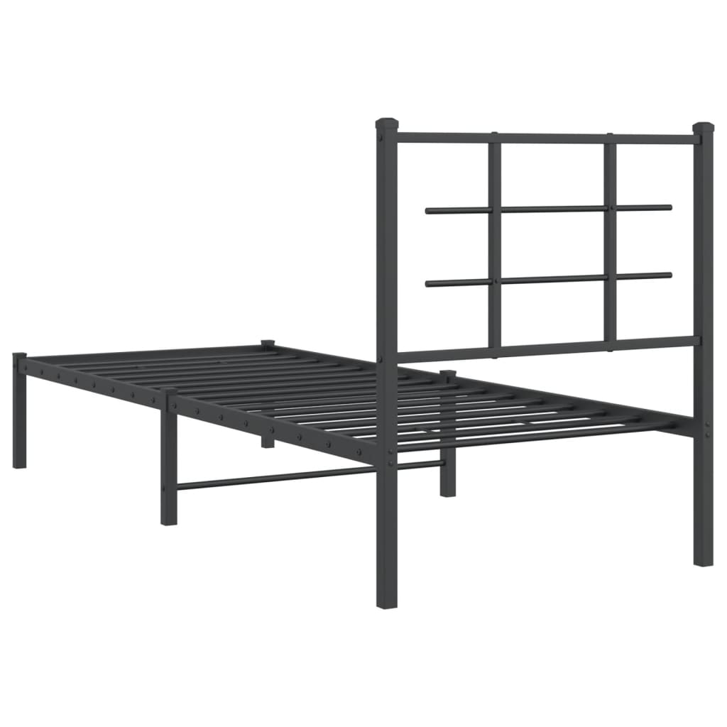 vidaXL Metalowa rama łóżka z wezgłowiem, czarna, 75x190 cm