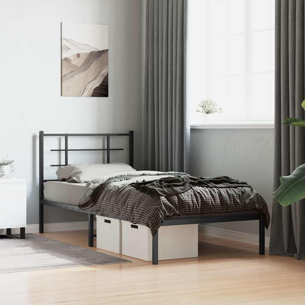 vidaXL Metalowa rama łóżka z wezgłowiem, czarna, 90x200 cm
