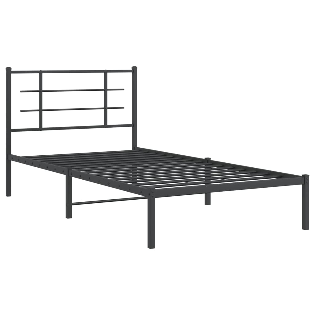 vidaXL Metalowa rama łóżka z wezgłowiem, czarna, 107x203 cm