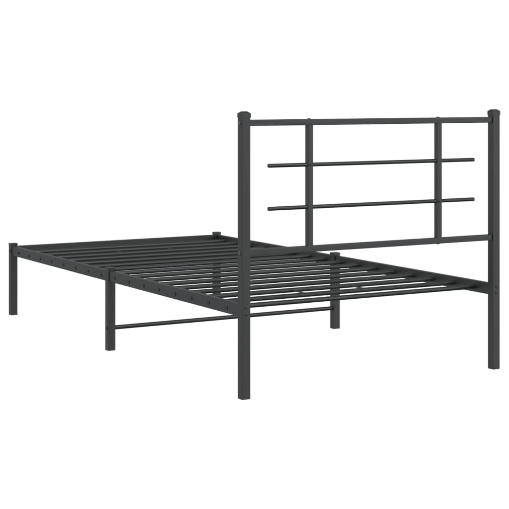 vidaXL Metalowa rama łóżka z wezgłowiem, czarna, 107x203 cm