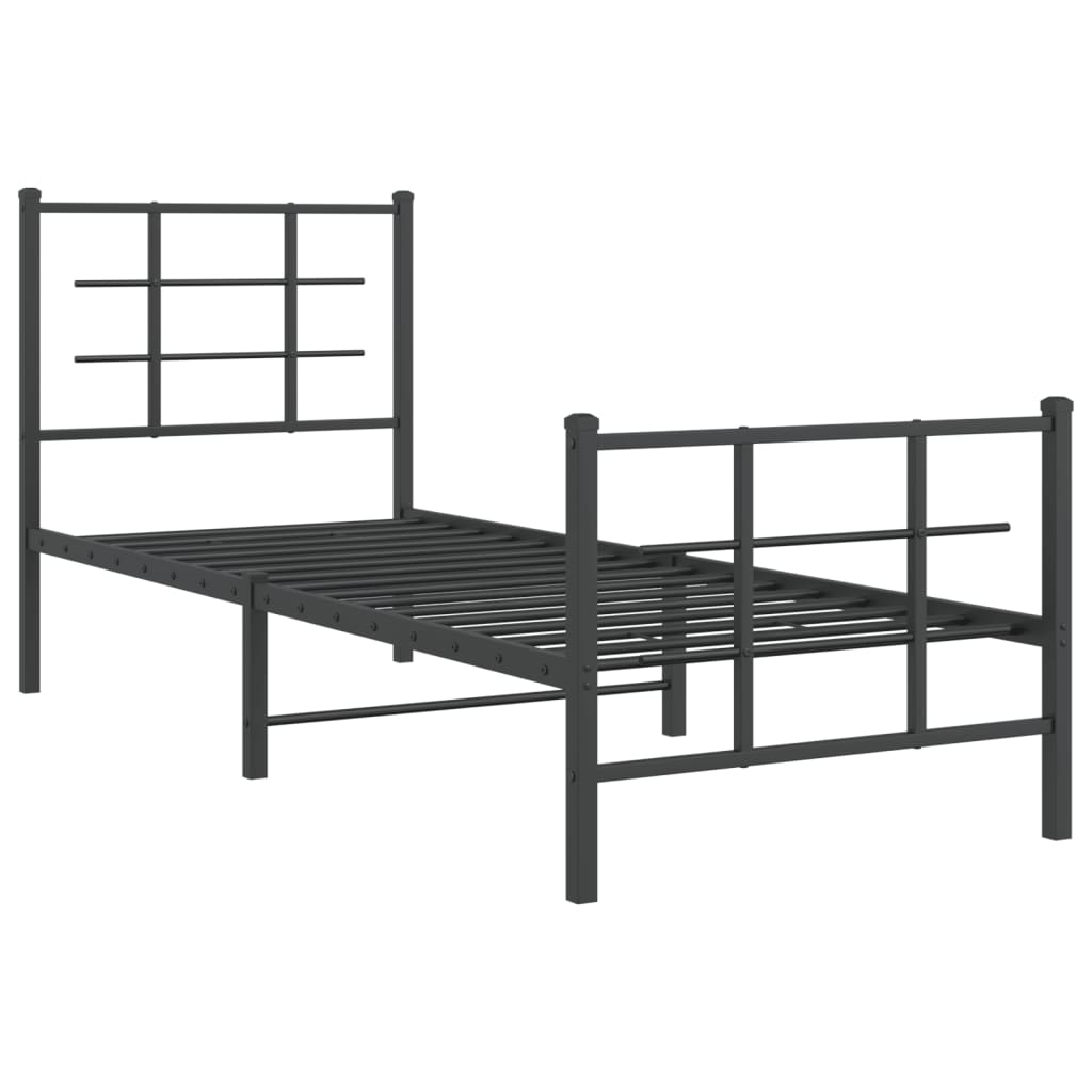 vidaXL Metalowa rama łóżka z wezgłowiem i zanóżkiem, czarna, 75x190 cm