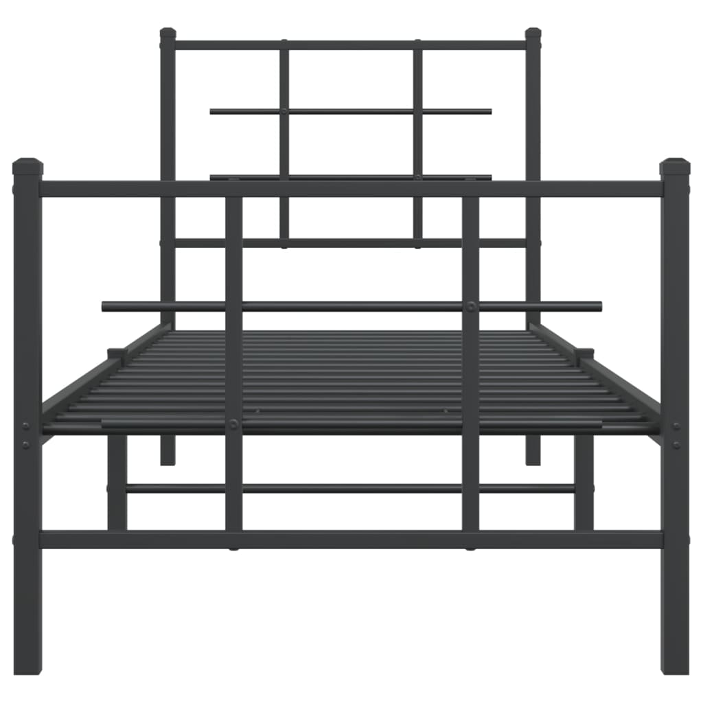 vidaXL Metalowa rama łóżka z wezgłowiem i zanóżkiem, czarna, 75x190 cm