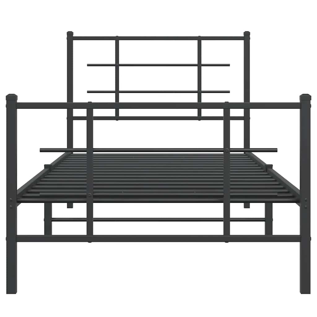 vidaXL Metalowa rama łóżka z wezgłowiem i zanóżkiem, czarna, 90x200 cm