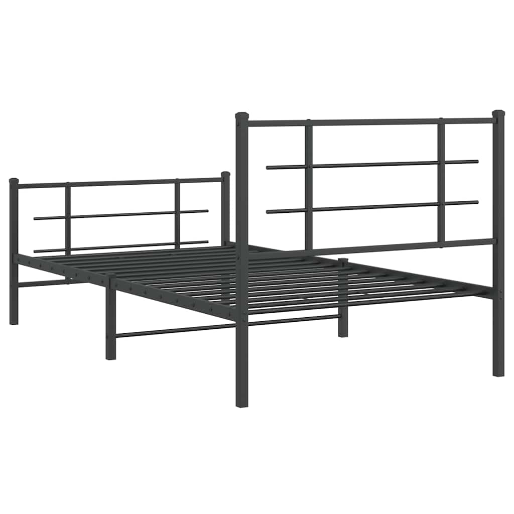 vidaXL Metalowa rama łóżka z wezgłowiem i zanóżkiem, czarna, 100x200cm