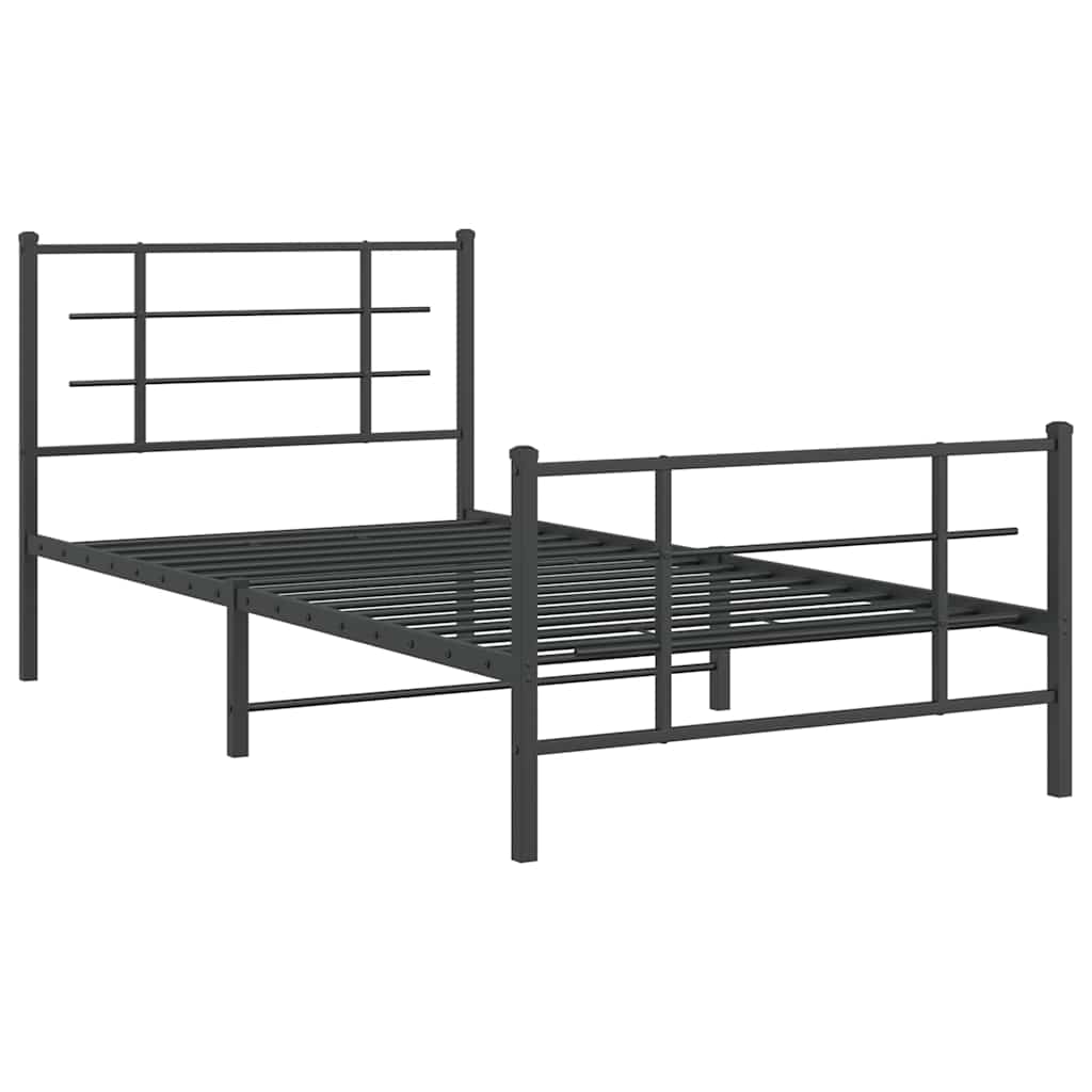 vidaXL Metalowa rama łóżka z wezgłowiem i zanóżkiem, czarna, 107x203cm