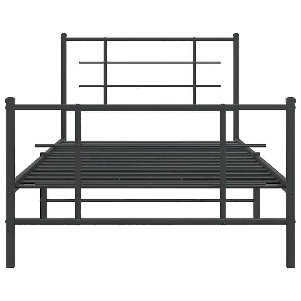 vidaXL Metalowa rama łóżka z wezgłowiem i zanóżkiem, czarna, 107x203cm