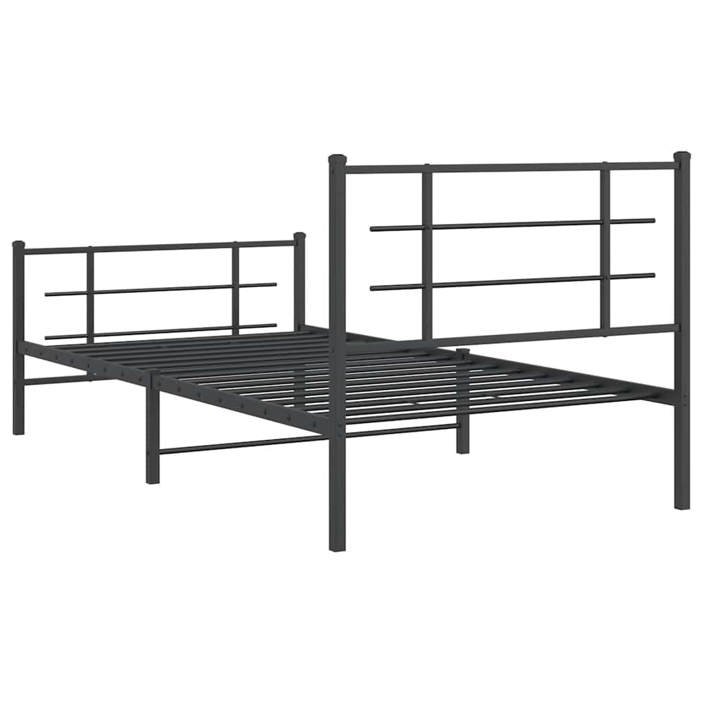vidaXL Metalowa rama łóżka z wezgłowiem i zanóżkiem, czarna, 107x203cm