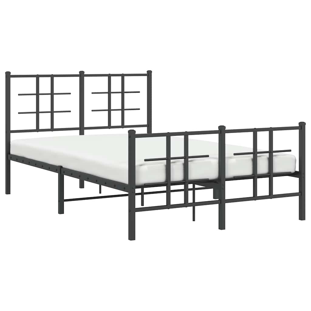 vidaXL Metalowa rama łóżka z wezgłowiem i zanóżkiem, czarna, 120x190cm