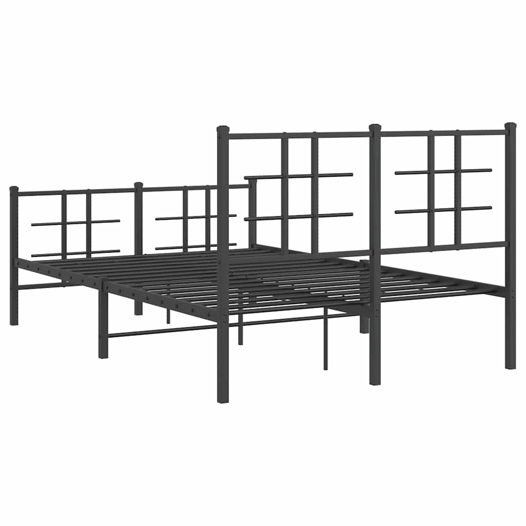 vidaXL Metalowa rama łóżka z wezgłowiem i zanóżkiem, czarna, 120x190cm