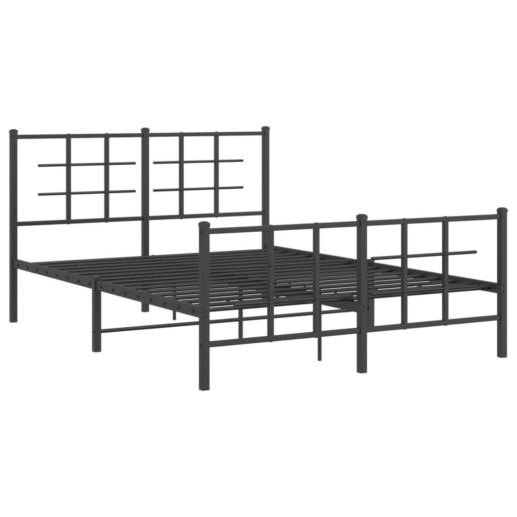 vidaXL Metalowa rama łóżka z wezgłowiem i zanóżkiem, czarna, 135x190cm
